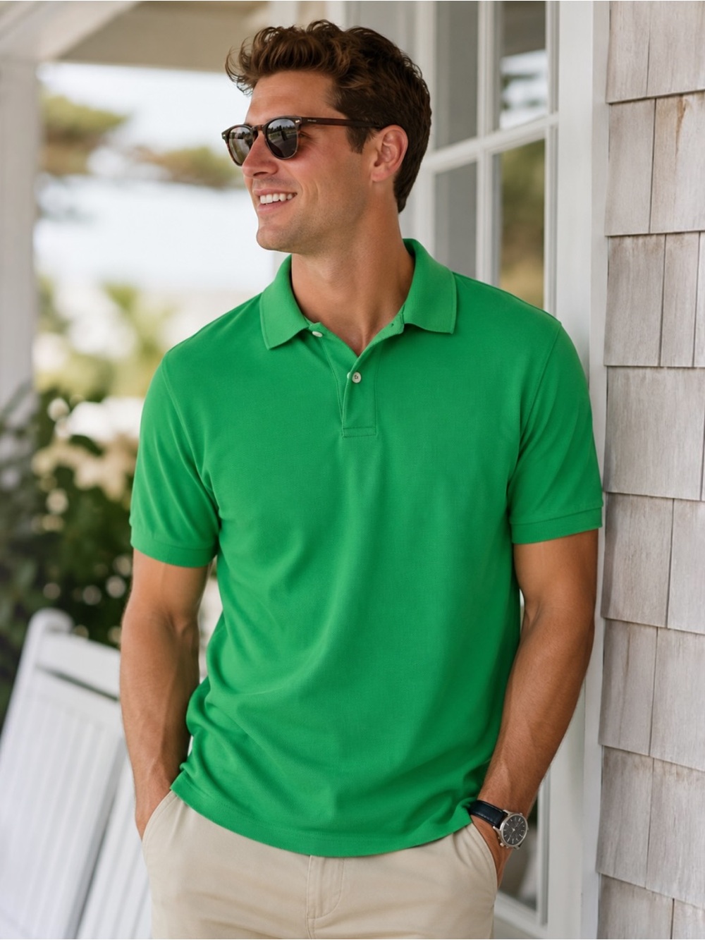 Vintage Lands’ End Polo Shirt Men’s XL Green 100% Cotton USA Short Sleeve